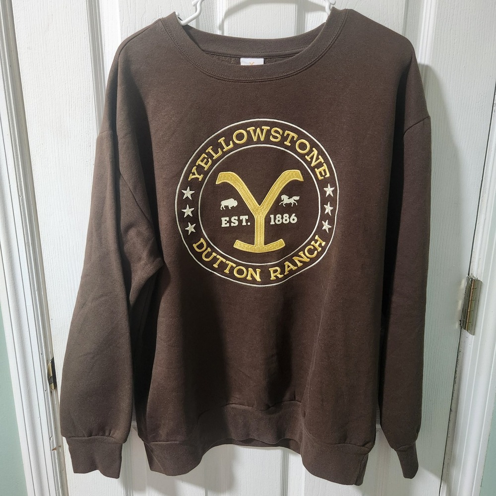 Yellowstone Dutton Ranch Brown Crewneck Sweatshirt XL  Embroidered